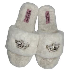 Juicy Couture los angeles california fluffy white slippers size XL 9.5-10.5